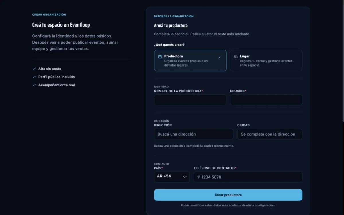 Producer setup form